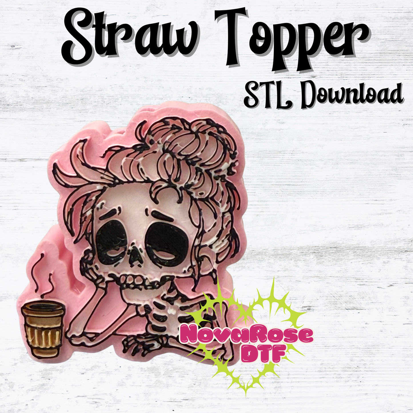 Tired Skelly STL File, Straw Topper File Download, Immediate Download