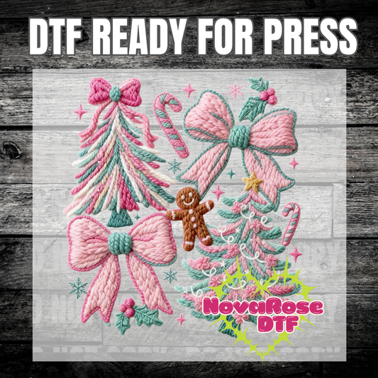 Faux Thread pink Xmas dtf, popular Favorites DTF Transfers, Holiday Transfer, Heat Press