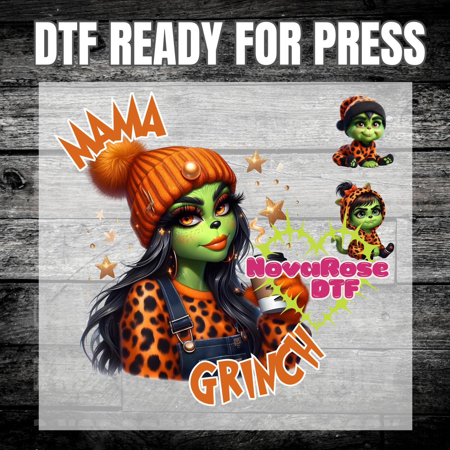 Mama leopard grinch orange DTF Transfers, Holiday Characters Favorites Transfer, Heat Press
