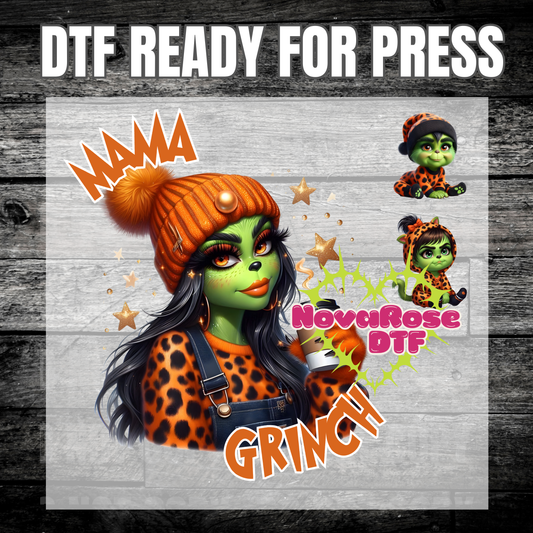Mama leopard grinch orange DTF Transfers, Holiday Characters Favorites Transfer, Heat Press