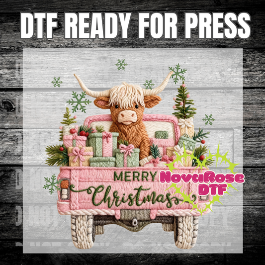 Faux Thread Xmas cow dtf, popular Favorites DTF Transfers, Holiday Transfer, Heat Press