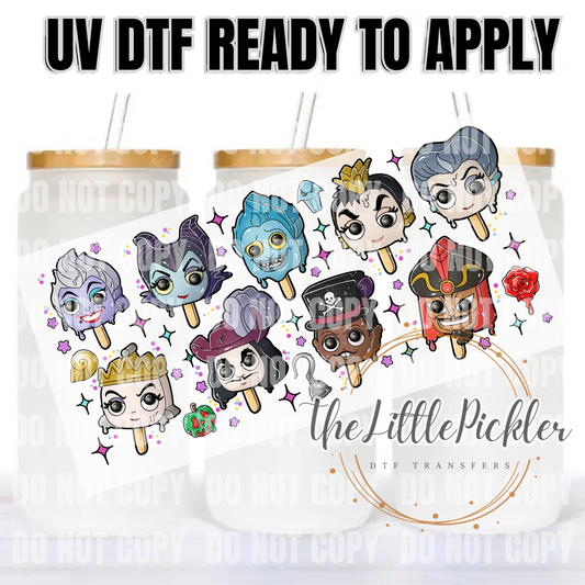 Ready to Apply UV DTF Transfer, 16oz Transfer, Favorites Transfer, Villain Characters Popsicle’s, Heat Press