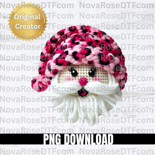 Faux thread pink leopard Santa Png Download, Holiday png, High resolution, 300DPI,