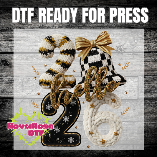 2026 Faux thread DTF Transfers, New Year Transfer, Heat Press