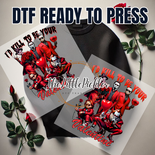 Valentine horror friends dtf Transfer, black letters, Heat Press