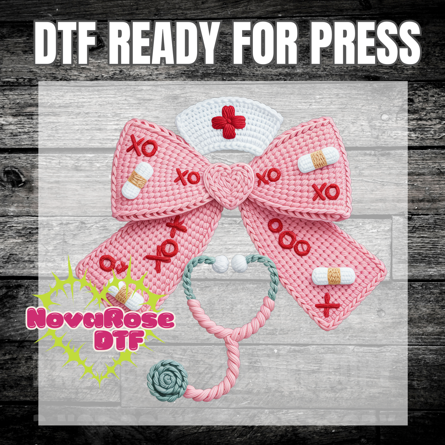 Valentine faux hook thread bow Transfer, Heat Press