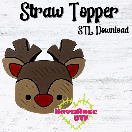 Rudolph STL File, Standard Straw Topper File Download, Immediate Download
