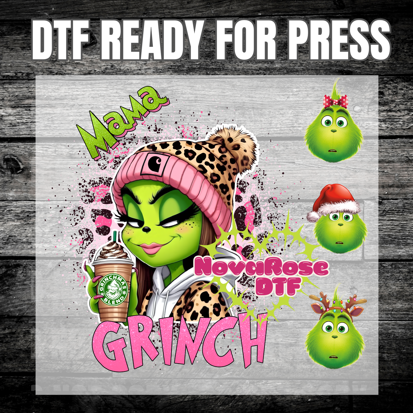 Pink Grinch Mama DTF Transfers, Holiday Characters Favorites Transfer, Heat Press