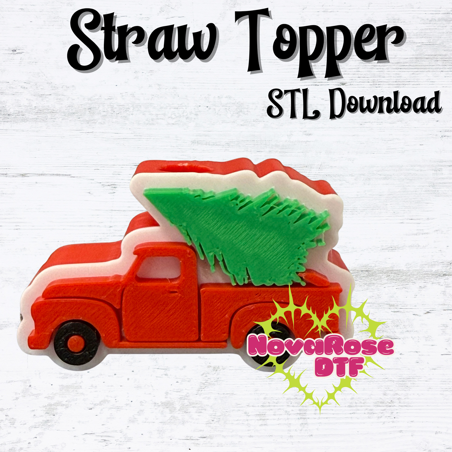 Xmas truck tree STL File, Straw Topper File Download, Immediate Download