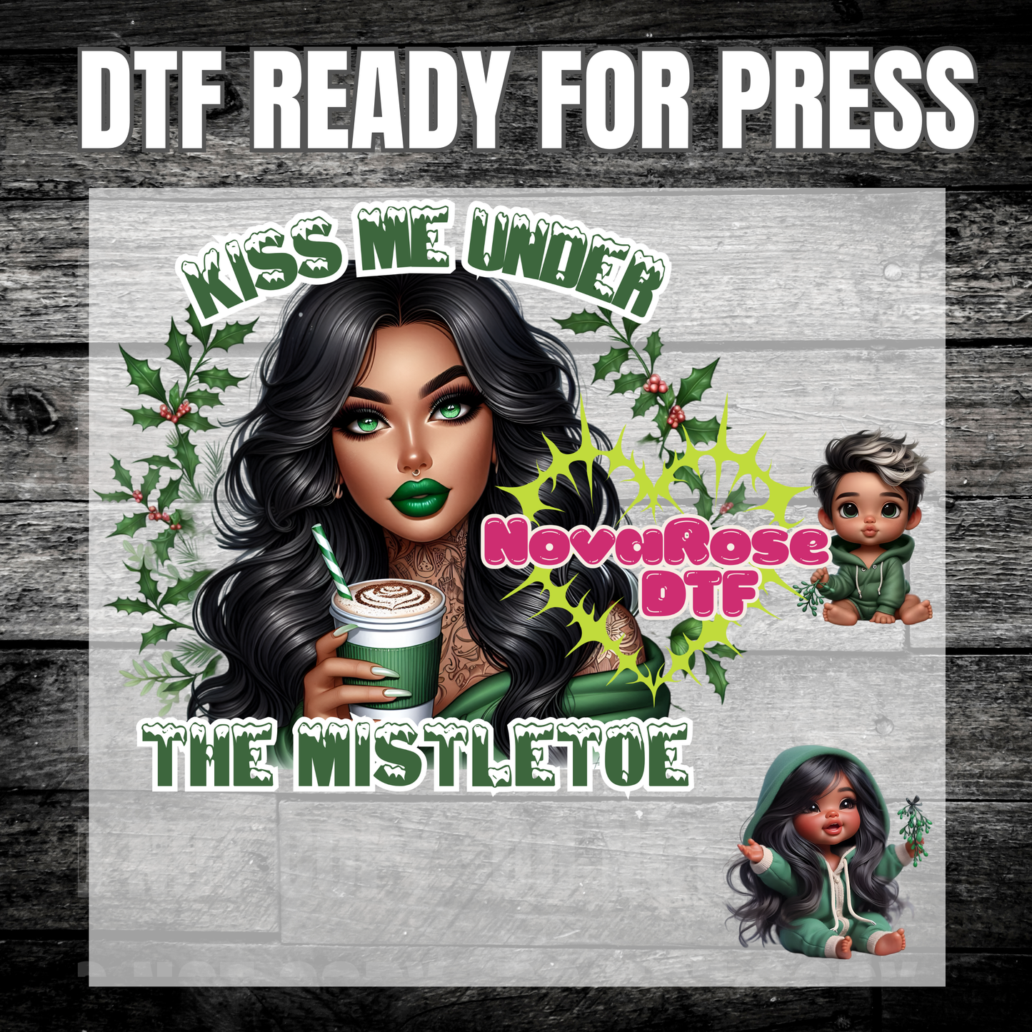 Ready to Press Kiss Me Mistletoe DTF Transfers, Holiday Characters Favorites Transfer, Heat Press