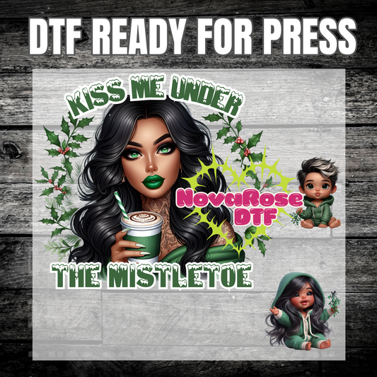 Ready to Press Kiss Me Mistletoe DTF Transfers, Holiday Characters Favorites Transfer, Heat Press