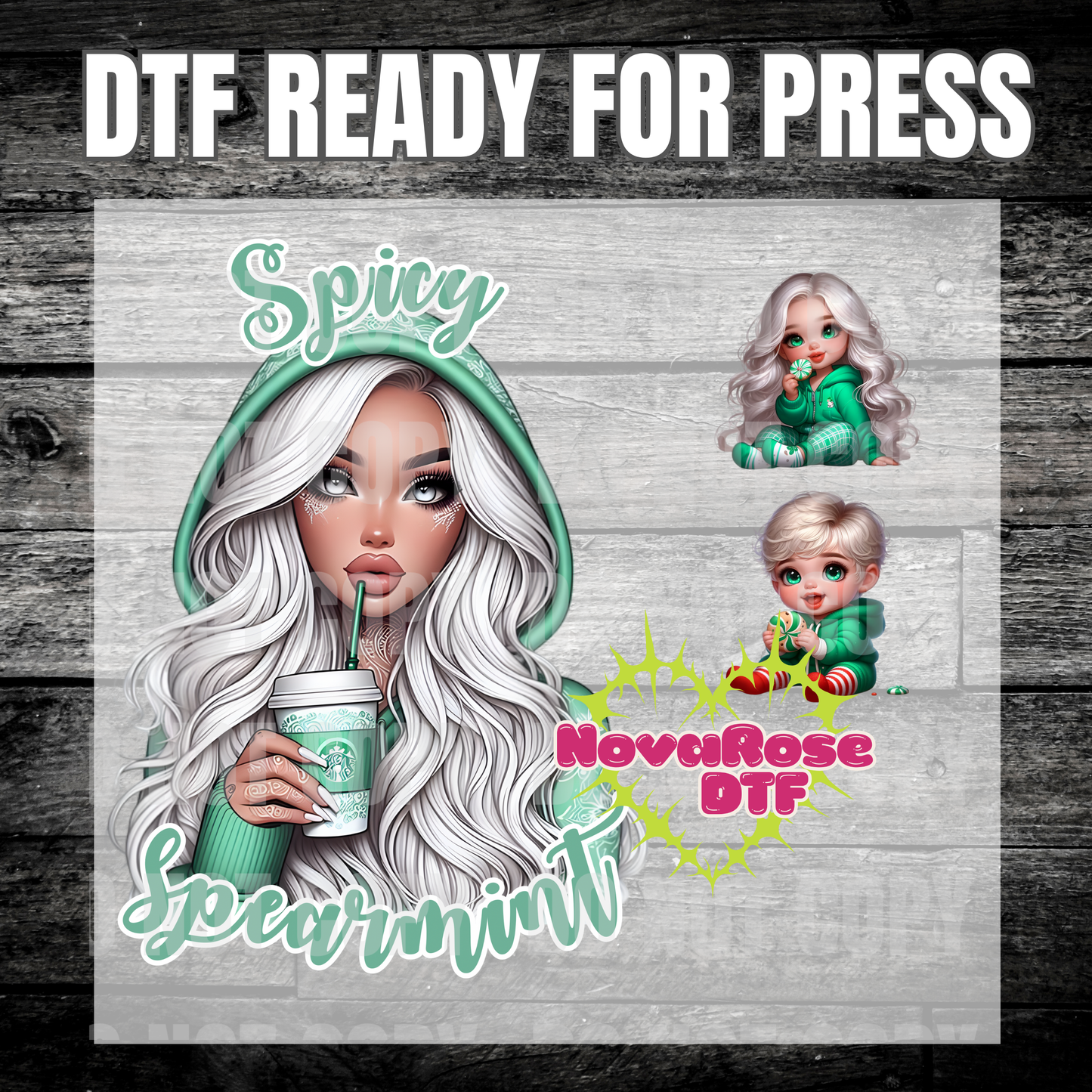 Ready to Press Spicy spearmint ￼DTF Transfers, Holiday Characters Favorites Transfer, Heat Press