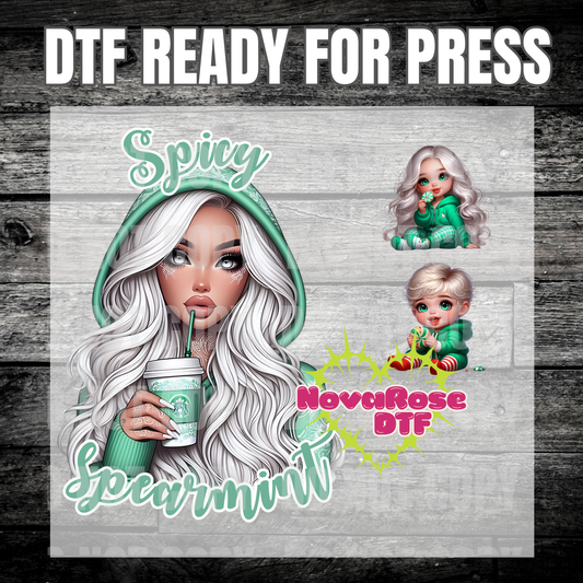 Ready to Press Spicy spearmint ￼DTF Transfers, Holiday Characters Favorites Transfer, Heat Press