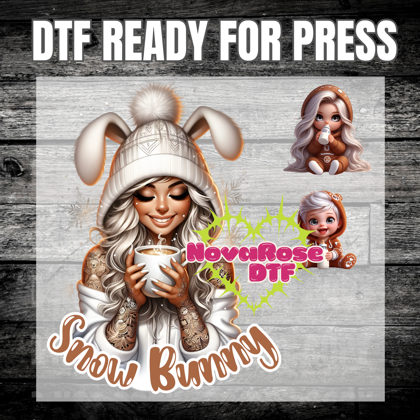 Ready to Press Snow Bunny DTF Transfers, Holiday Characters Favorites Transfer, Heat Press