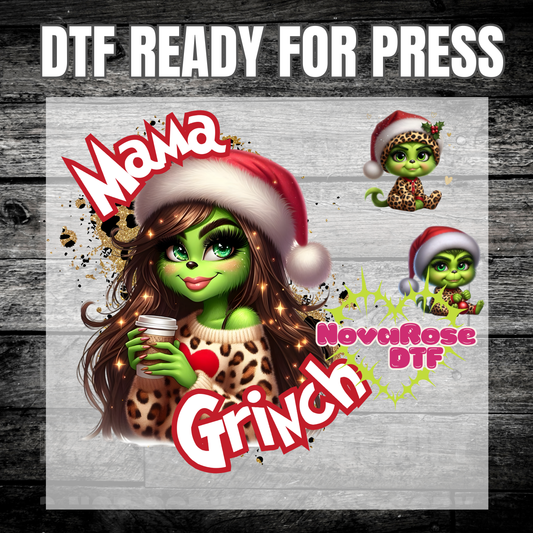 Mama grinch brunette DTF Transfers, Holiday Characters Favorites Transfer, Heat Press