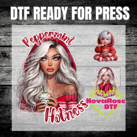 Ready to Press Peppermint hotness DTF Transfers, Holiday Characters Favorites Transfer, Heat Press