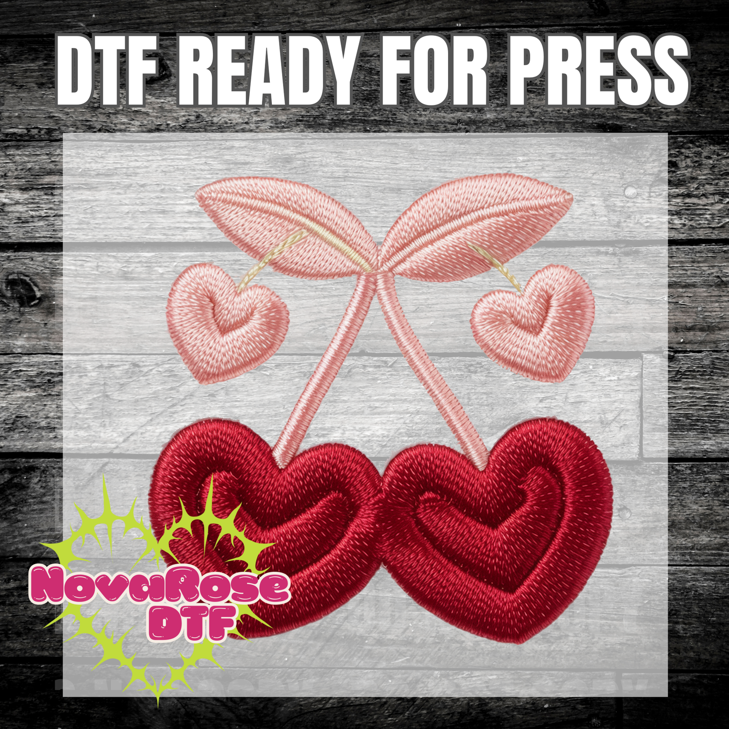 Valentine faux hook thread cherries heart Transfer, Heat Press