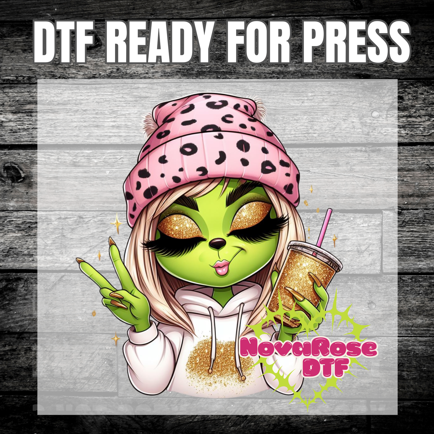 Grinchy girl beanie DTF Transfers, Holiday Characters Favorites Transfer, Heat Press