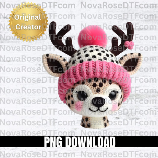Faux thread cute Deer pink polka dot hat Png Download, Holiday png, High resolution, 300DPI,