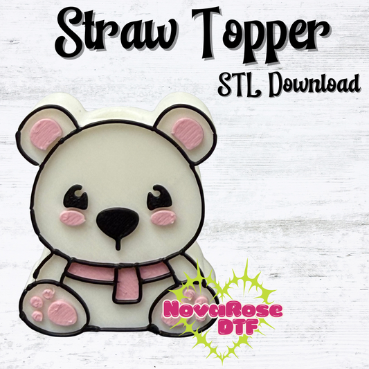 Polar bear STL File, Straw Topper File Download, Immediate Download
