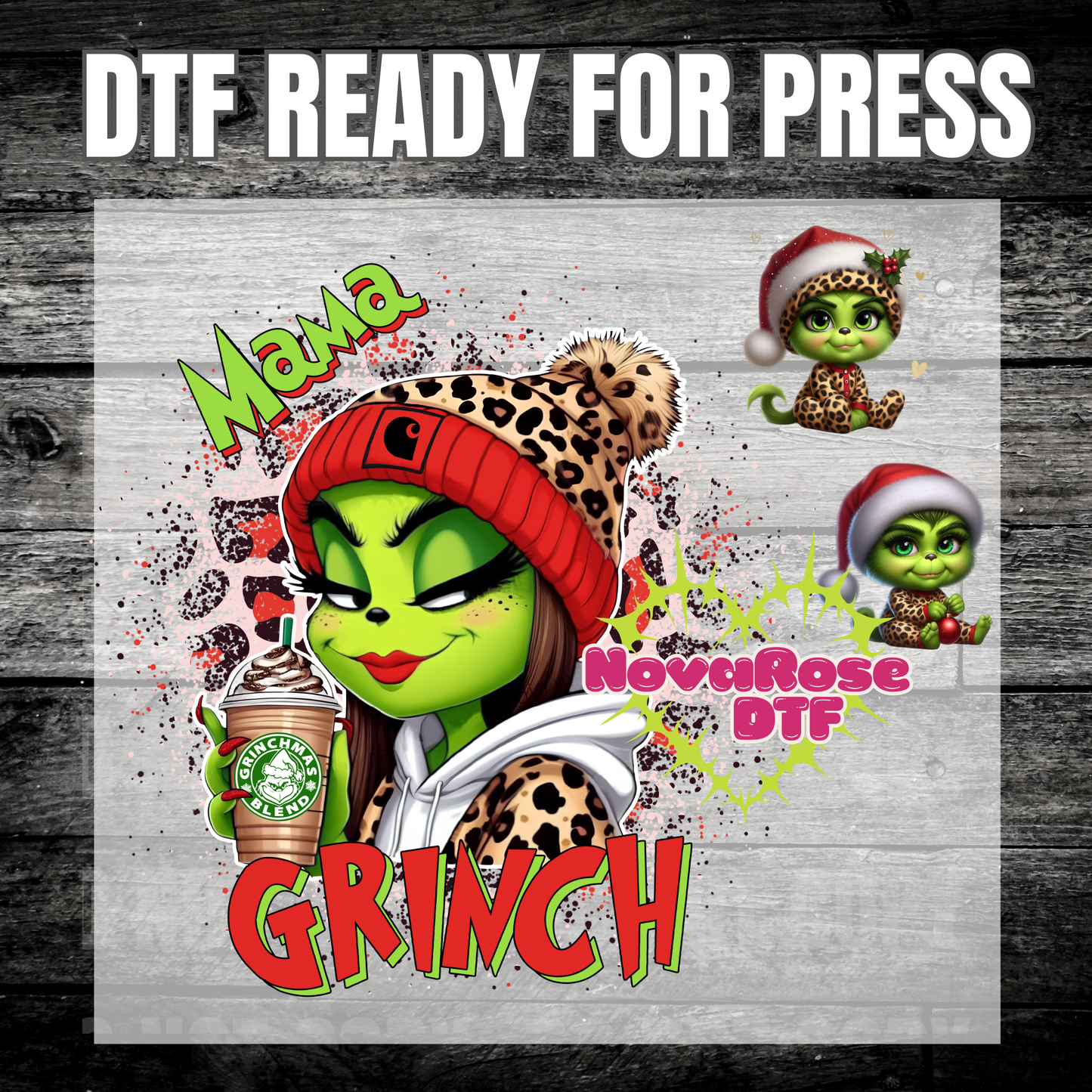 Mama grinch Red DTF Transfers, Holiday Characters Favorites Transfer, Heat Press