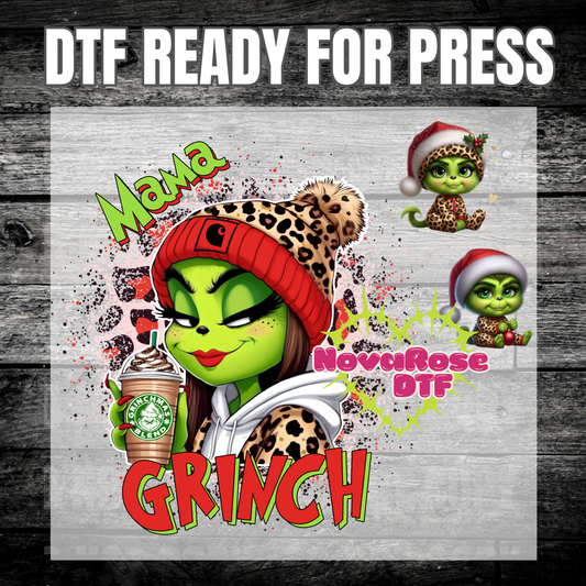 Mama grinch Red DTF Transfers, Holiday Characters Favorites Transfer, Heat Press