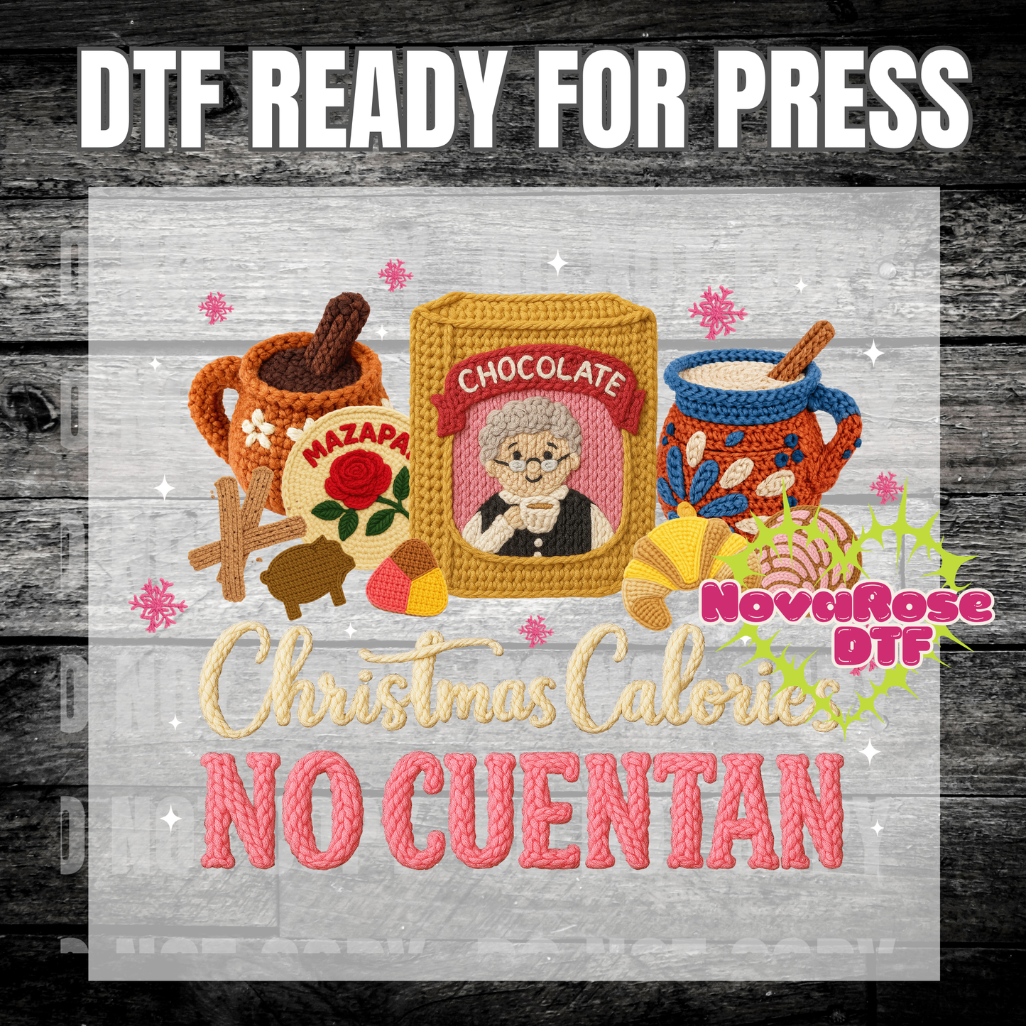Faux Thread Latina Xmas Calories dtf, popular Favorites DTF Transfers, Holiday Transfer, Heat Press