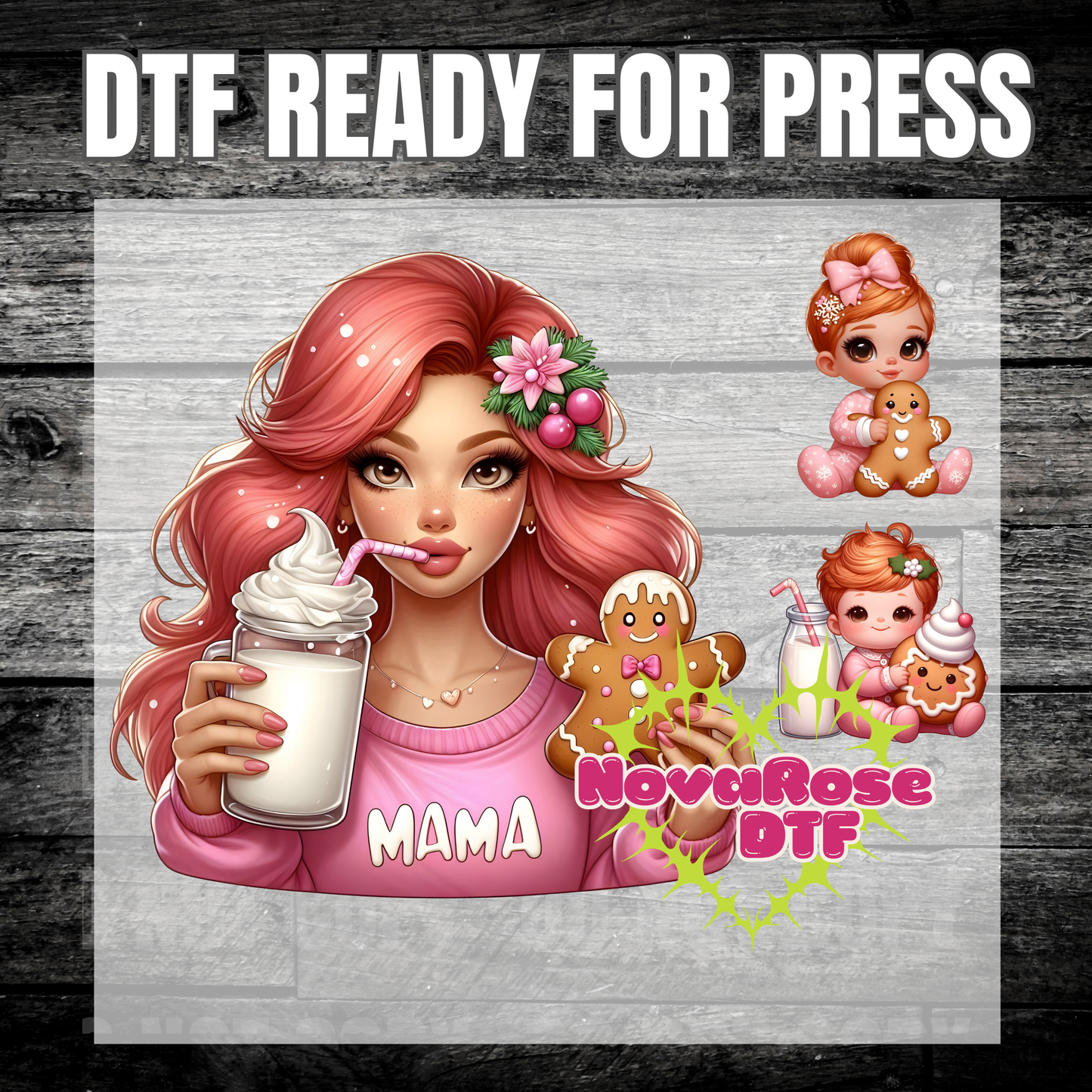 Pink ginger Mama DTF Transfers, Holiday Characters Favorites Transfer, Heat Press