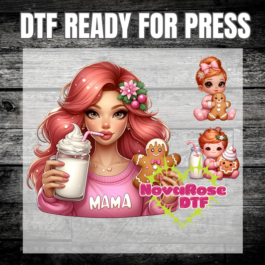 Pink ginger Mama DTF Transfers, Holiday Characters Favorites Transfer, Heat Press