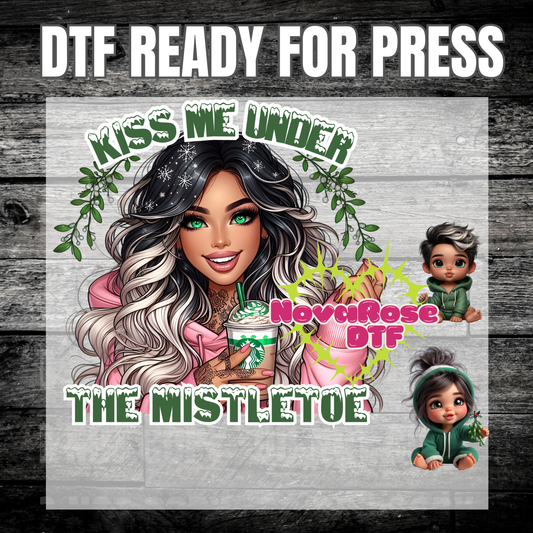Ready to Press Kiss Me Mama DTF Transfers, Holiday Characters Favorites Transfer, Heat Press
