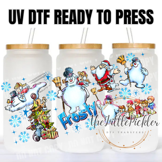 Ready to Apply UV DTF Transfer, 16oz Transfer, Favorites Transfer, Frosty SnowMan Characters, Heat Press