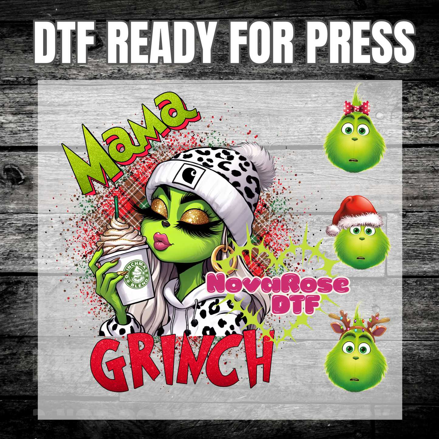 White Grinchy mama DTF Transfers, Holiday Characters Favorites Transfer, Heat Press