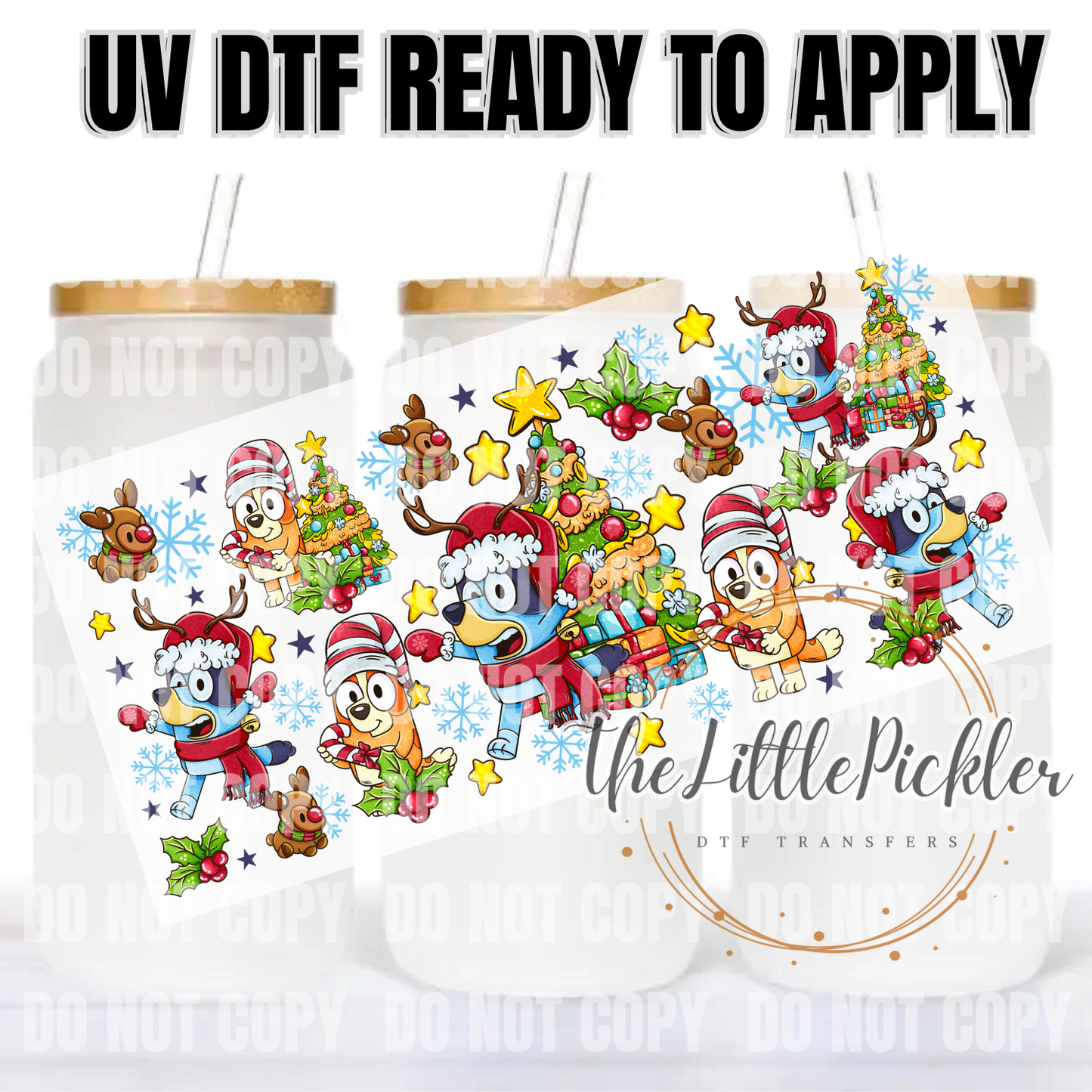 Ready to Apply UV DTF Transfer, 16oz Transfer, Favorites Transfer, Bluey Xmas, Heat Press