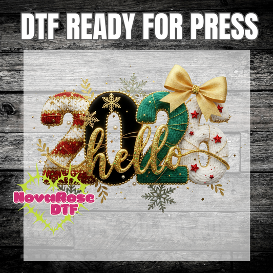 2026 Faux thread DTF Transfers, New Year Transfer, Heat Press