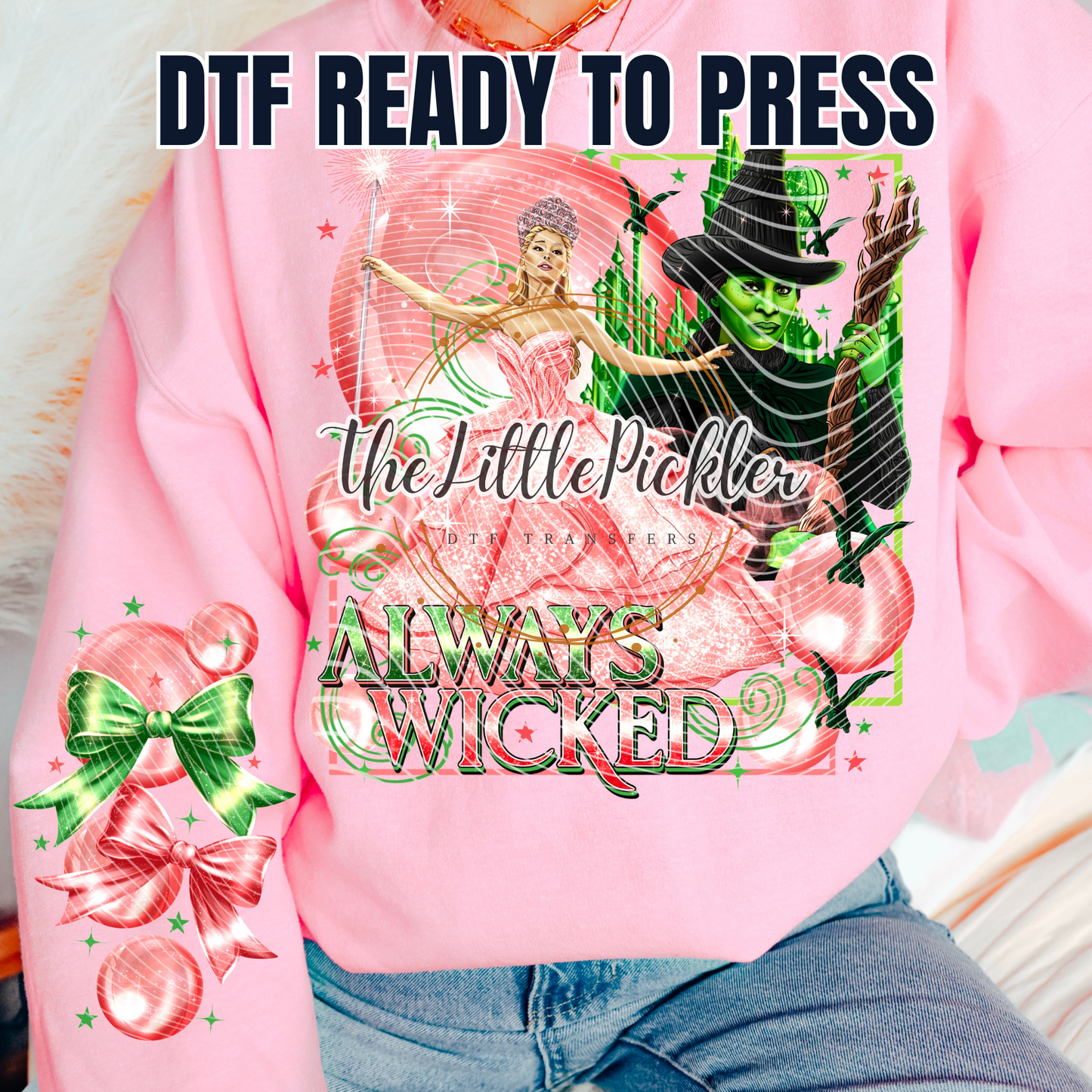 Wicked Pink and Green Witches set, New Movie Favorites Transfer, Popular, Heat Press